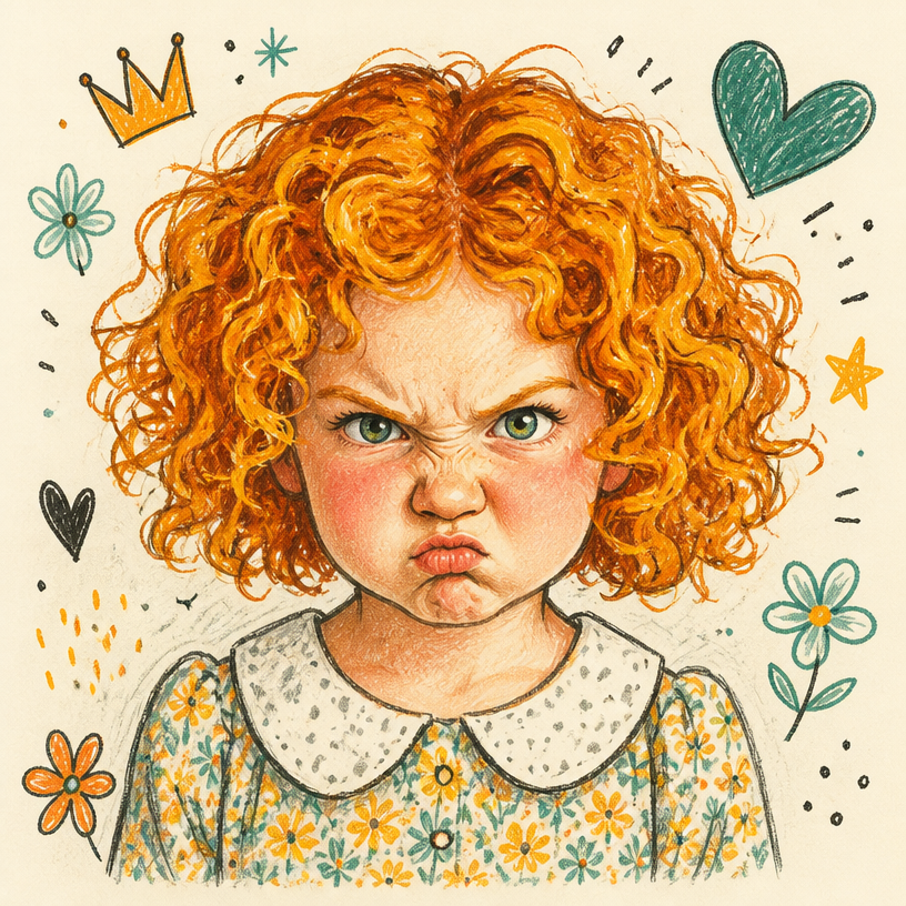 Birthday portrait redrawn as a naive-art doodle with hand-drawn details