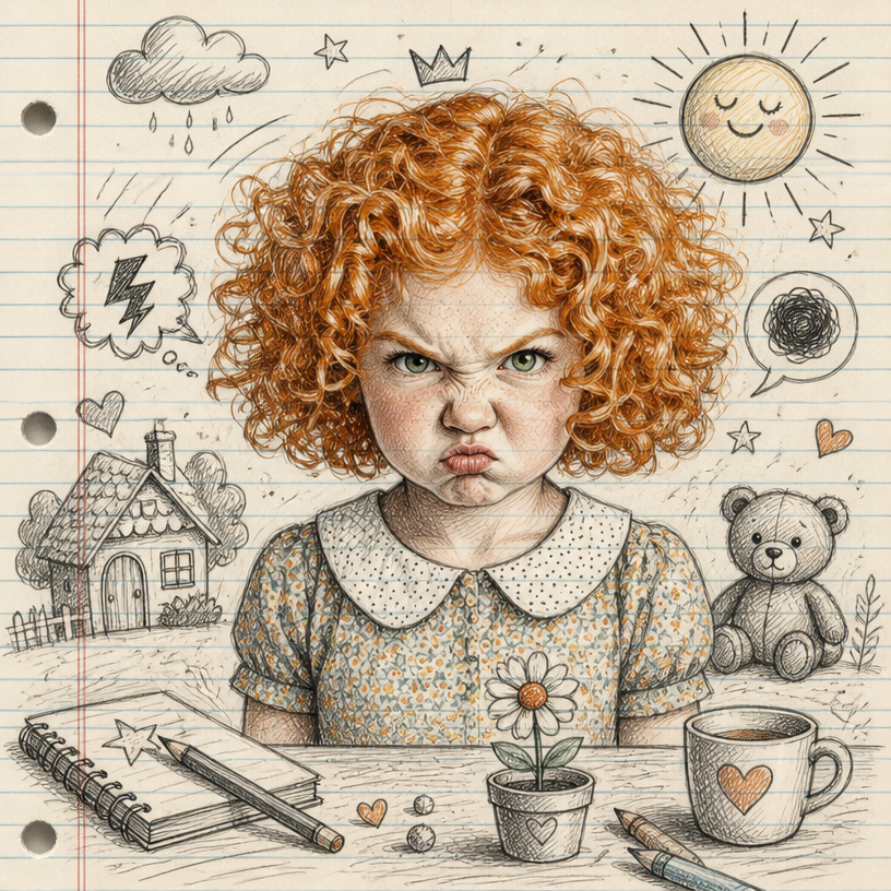 Photo redrawn in a notebook sketch doodle style
