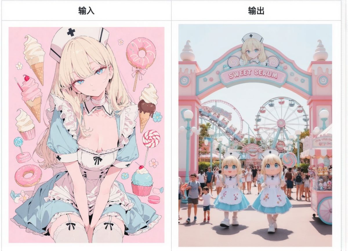 Example of anime to theme park transformation AI image