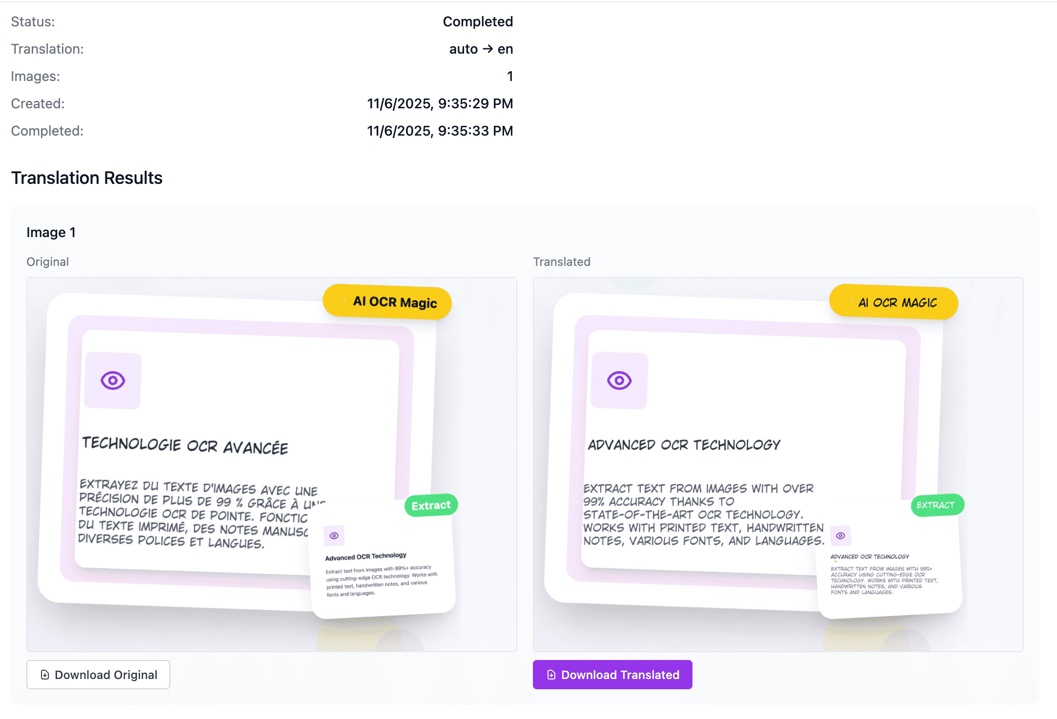 1-bit AI Image Translator's translation page
