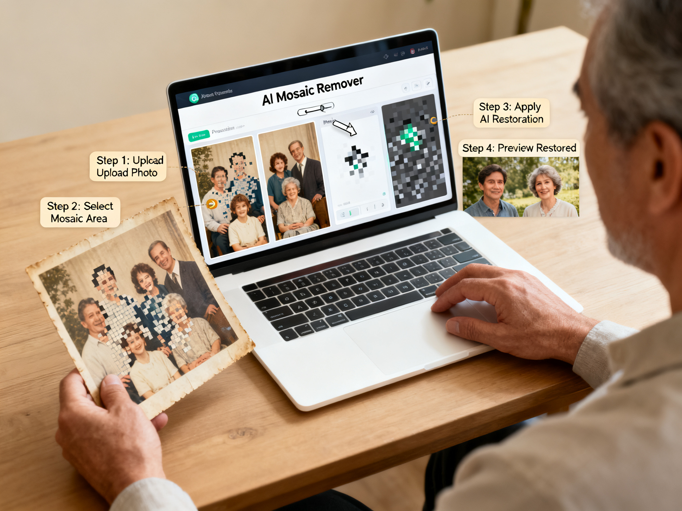 Remove Mosaic from Old Photos: AI Step-by-Step Tutorial tutorial demo image