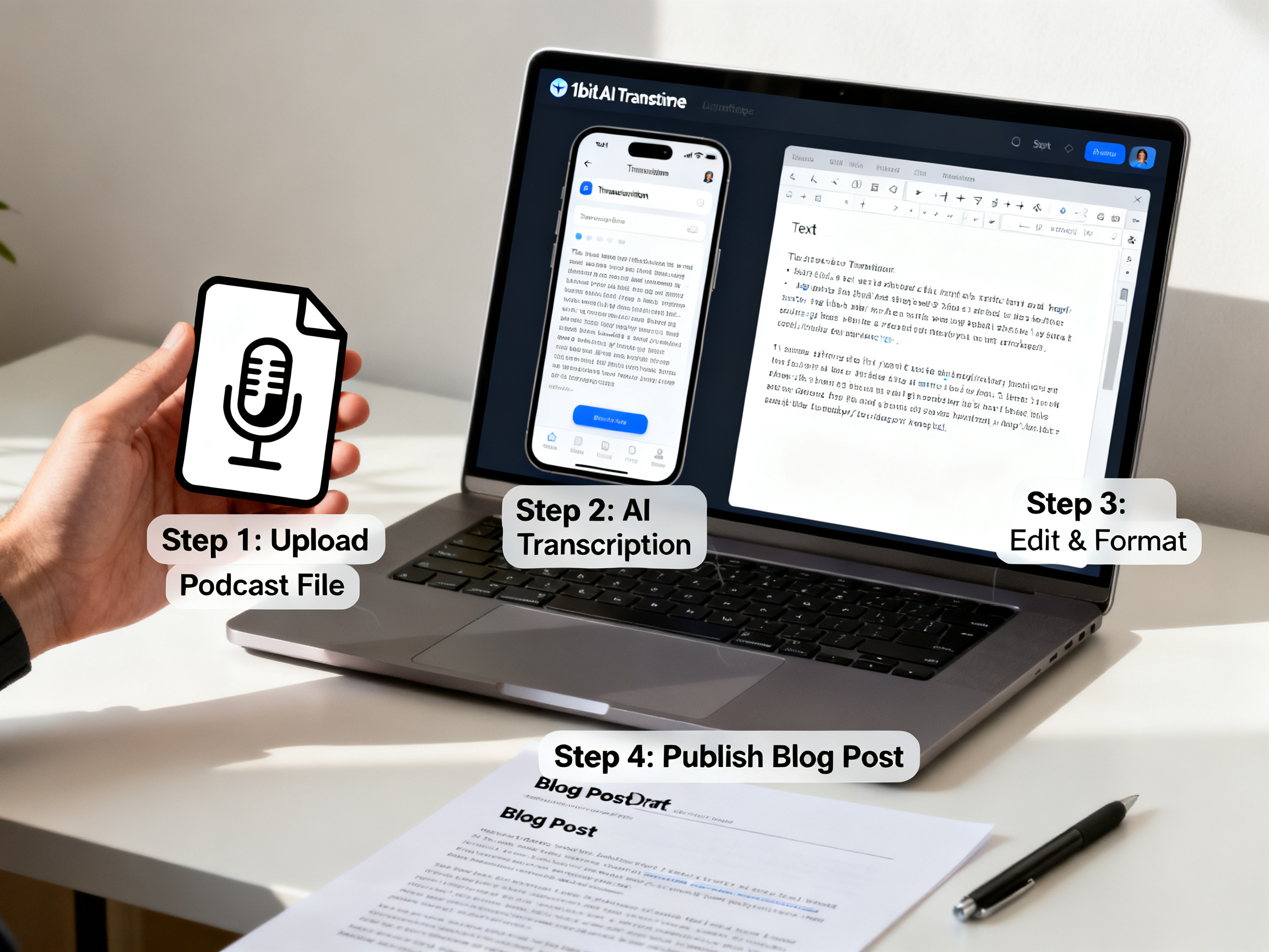 How to Transcribe a Podcast Episode to a Blog Post in 10 Minutes tutorial demo image