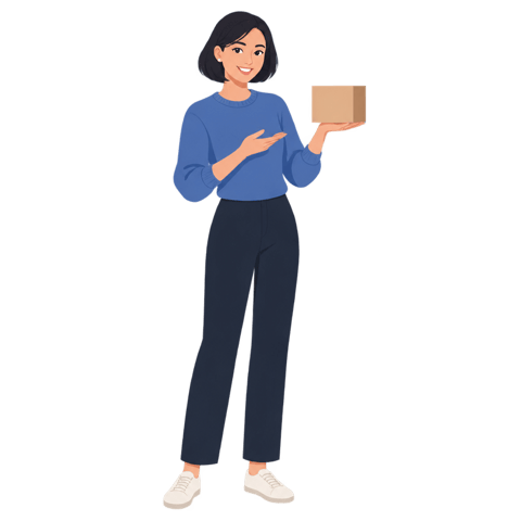 AI Character Pose example: Presenting a product