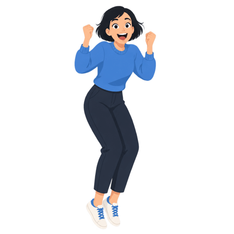 AI Character Pose example: Celebrating