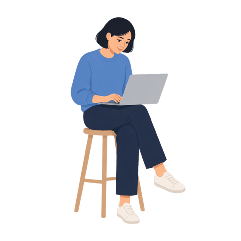 AI Character Pose example: Working on a laptop