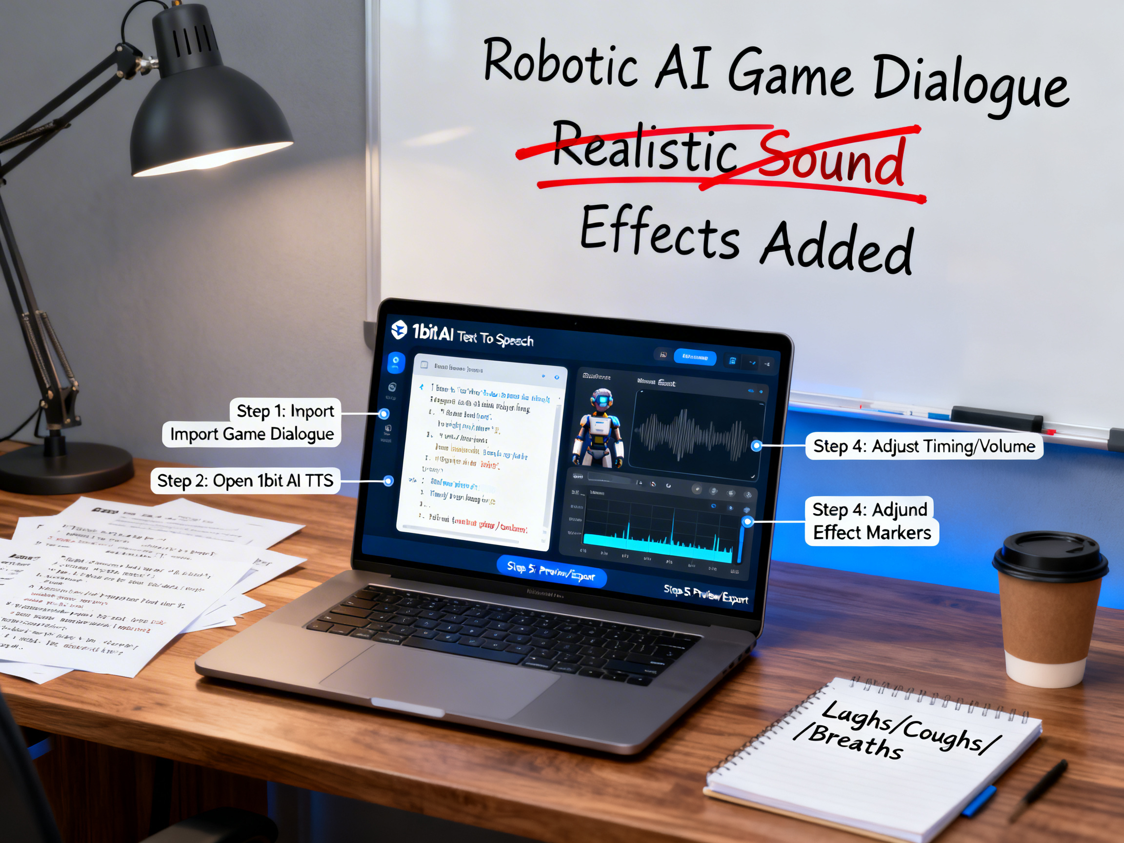 Realistic AI Voice Generator for Games: Add Sound Effects to Dialogue tutorial demo image