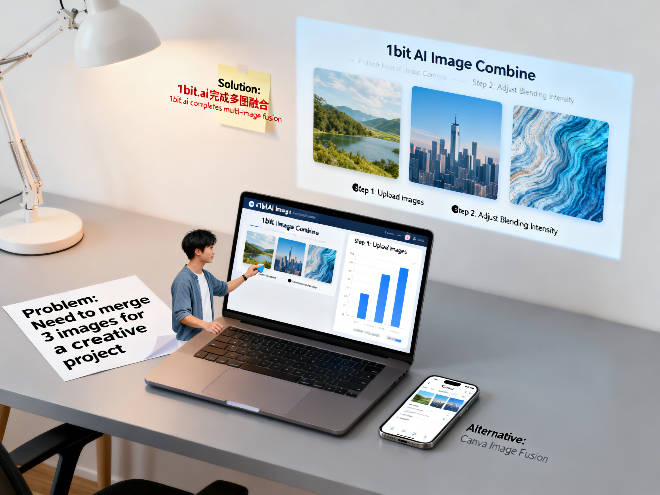 1bit.ai vs Canva: Best AI Image Combiner for Creative Work tutorial demo image