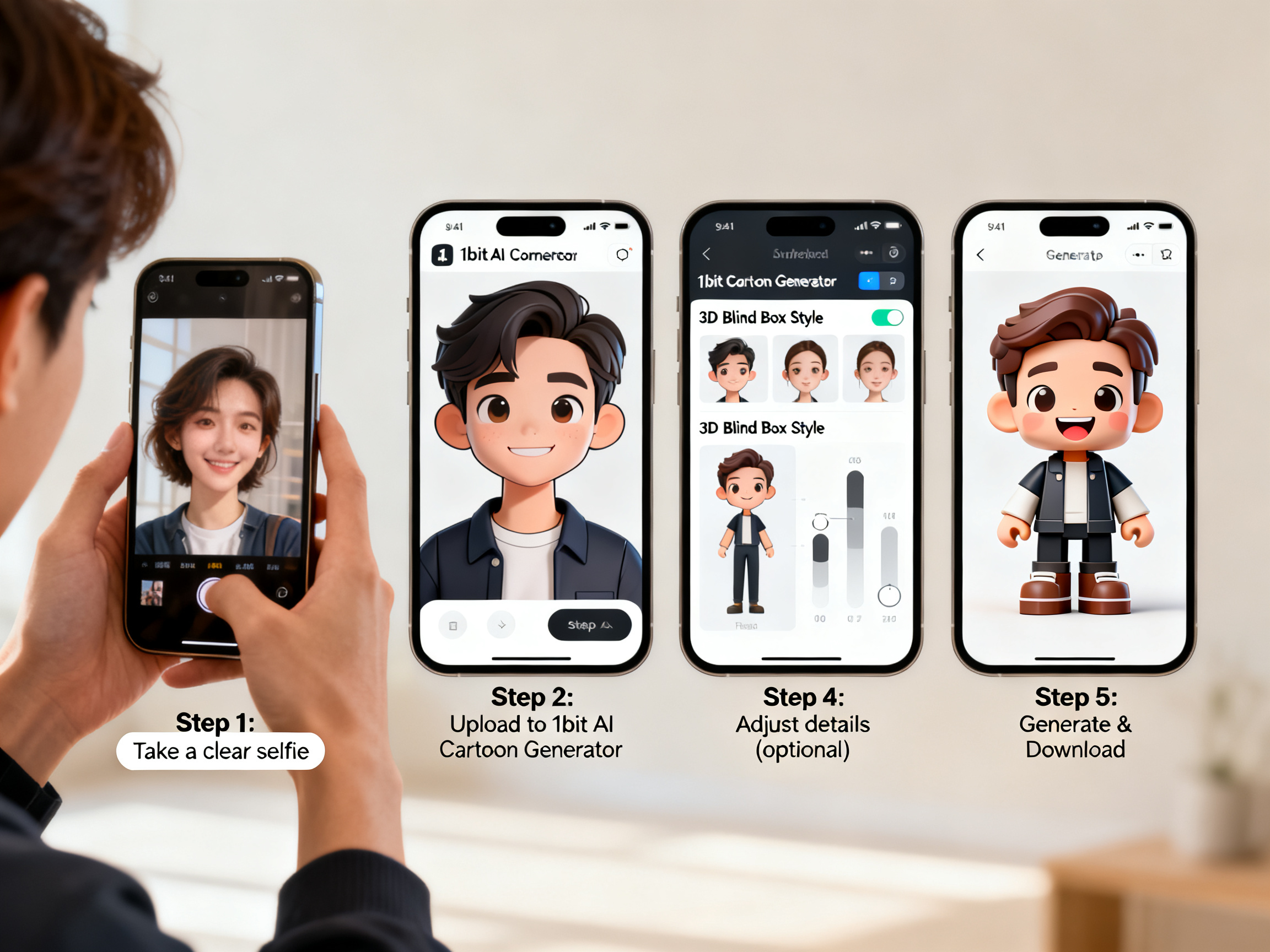 Turn Selfie into 3D Blind Box Avatar in 5 Minutes tutorial demo image